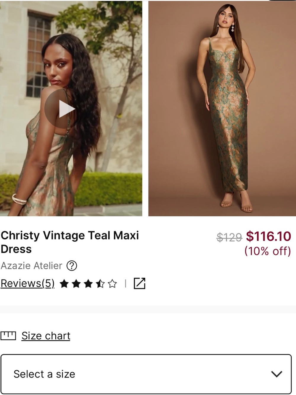 Azazie Christy Floral Jacquard Maxi Dress in Teal and Metallic
